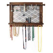 Bdot Hanging Jewelry Organizer Wall Mounted - Rustic Wooden Jewelry Hanger