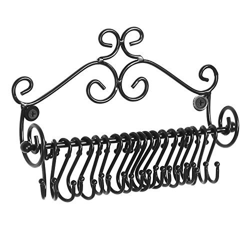 MyGift Wall Mounted Black Metal Scrollwork Design Jewelry Storage Organizer