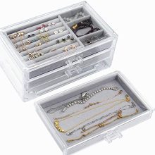 Acrylic Jewelry Box 3 Drawers, Velvet Jewellery Organizer, Earring Rings Necklaces