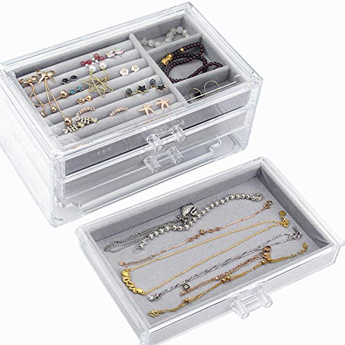 Acrylic Jewelry Box 3 Drawers, Velvet Jewellery Organizer, Earring Rings Necklaces
