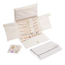 Bosidu Travel Jewelry Organizer Roll Jewelry Case Bag for Necklaces, Earrings, Bracelets, Supple Leather & Suede, Lightweight, Large Capacity Storage with Gift Box