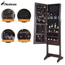 Nicetree Jewelry Cabinet with Full-Length Mirror, Standing Lockable Jewelry