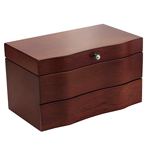 RR ROUND RICH DESIGN Solid Wooden Jewelry Box with Mirror and Drawer Brown