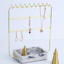 Nakko Modern Jewelry Organizer | Gold Metal 3 Tier Necklace and Earring Display