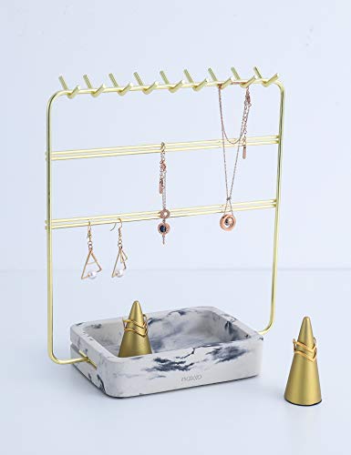 Nakko Modern Jewelry Organizer | Gold Metal 3 Tier Necklace and Earring Display