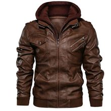 Men's Vintage Removable Hooded Slim Motorcycle Casual Stand Collar