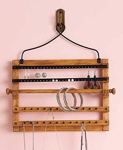 Wooden Bohemian Design Jewelry Hooks Storage Hanging Organizer (Space Saver)