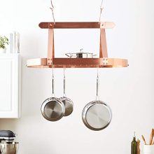 Old Dutch Oval Steel Pot Rack w. Grid & 16 Hooks, Satin Copper