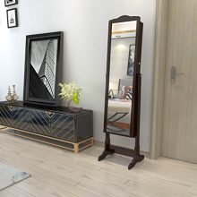 Stylish Full-Length Mirror Jewelry Armoire with Lockable Storage and 5 Shelves – Brown MDF, Ideal for Jewelry Organization and Home Décor