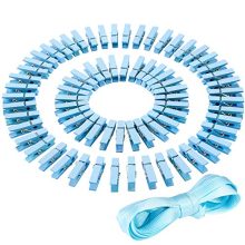 Whaline 100 Pieces Mini Blue Clothespins Baby Shower Clothes Pins Small Wooden Clothespin with Blue Rope for Boys Party Favors and DIY Baby Boy Gender Reveal Parties