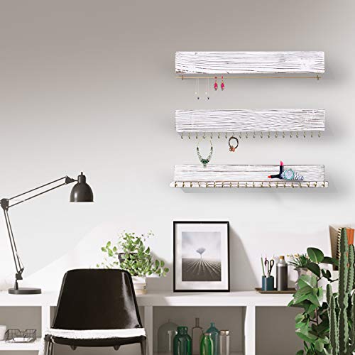 Large Wall Mounted Hanging Jewelry Organizer Set of 3, White Wall-Mounted