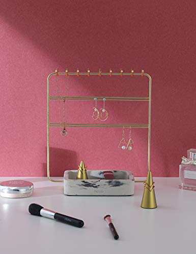 Nakko Modern Jewelry Organizer | Gold Metal 3 Tier Necklace and Earring Display