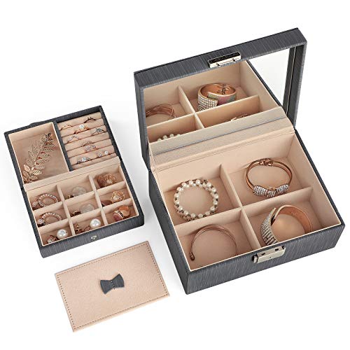SONGMICS 2-Layer Box, Lockable Jewelry Organizer, Foldable Tray
