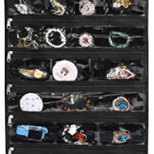 Freegrace Premium Hanging Jewelry Organizer Revolving Hanger - Secure Zipper Closure - 50 Pockets/Two-Side Pockets - Foldable Storage & Display Solution Jewelry & Bijoux - Black