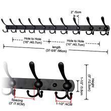 Dseap Wall Mounted Coat Rack - 10 Tri Hooks, 37-5/8" Long