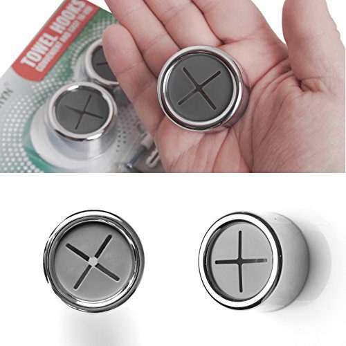 RICHYN No-Slip Self-Adhesive Towel Hooks – Set of 2 Chrome Push-In Holders for Kitchen & Bathroom Towels
