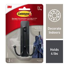 Command Matte Black Double Hook, Organize Damage-Free