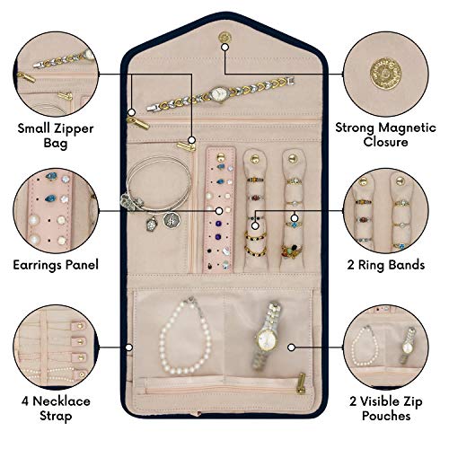 Buzzy B Travel Jewelry Organizer - Foldable Roll for Necklaces, Bracelets, Earrings