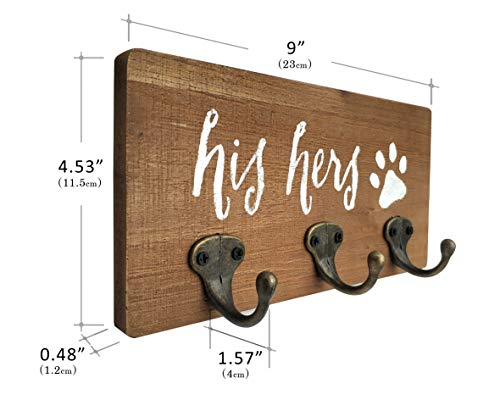 NITYNP His Her Pup, Key Holder Leash Hanger with 3 Hooks Rustic Décor