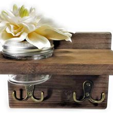 Wall Mounted Wooden Key Holder, Wall Organizer, Key Hook, Coat Rack, Home Decor, with Shelf, Jar and Flower