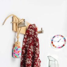 Tonlead Natural Wood Key Holder for Wall, Adhesive Key Hook Rack Stainless Steel