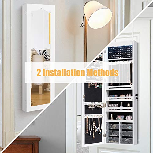 CHARMAID 5 LEDs Jewelry Armoire Wall Mounted/Door Hanging Mirror