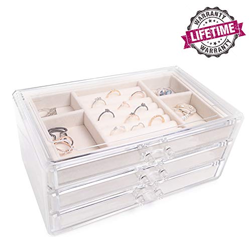 Simple Goods Jewelry Organizer with Drawers for Women | Clear Acrylic Case with Velvet Lining Jewelry Box for Girls | Necklace Earrings Bracelet and Ring Storage Box