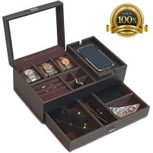 Amiglo Mens Valet Box Nightstand Organizer with Charging Station