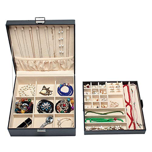 GUKA 2-Layer Leather Jewelry Box Buckle Snap & Detachable Tray Jewelry