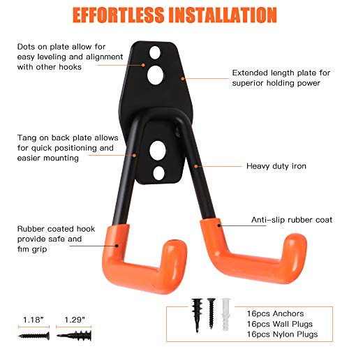 Garage Hooks Steel Utility Double Hooks Heavy Duty Garage Storage Hooks