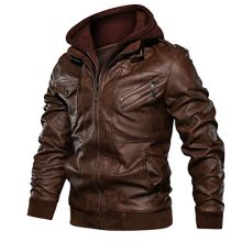 Men's Vintage Removable Hooded Slim Motorcycle Casual Stand Collar