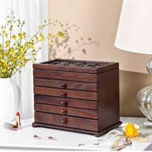 SONGMICS Large Jewelry Organizer Wooden Storage Box 6 Layers Case