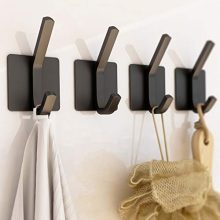 XIGOO Black Adhesive Hooks - Office Hook Hanging Key Bathroom Towel Hooks