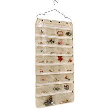 ComboCube 60-Pocket Hanging Jewelry Organizer with Clear PVC Windows & Zippered Pockets – Portable Jewelry Storage with Hanger Included