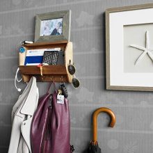 Wallniture Entryway Décor Mail Holder Shelf Coat Rack with 8 Hooks Wood Walnut