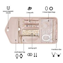 BAGSMART Travel Jewelry Organizer Roll Foldable Jewelry Case for Journey-Rings