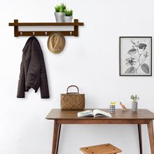 LANGRIA Coat Rack Shelf, Coat Rack Wall-Mounted Bamboo Wooden Hook Rack
