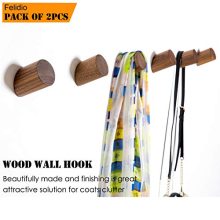Wall Hooks, Felidio Natural Wood Coat Hooks Wall Mounted (Pack of 2pcs)