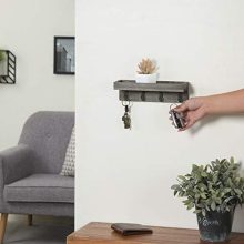 MyGift Vintage Grey Wood Wall Mounted Entryway Shelf with 4 Antique Metal