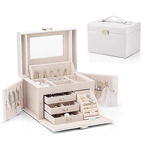 Vlando Mirrored Wooden Jewelry Box Organizers for Girls Women