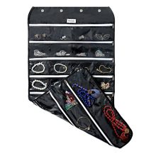 BB Brotrade Hanging Jewelry Organizer with Oxford Dual Side 56 Zippered Storage Pocket（Black）