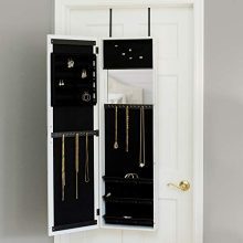 Charming White Eloise Jewelry Armoire with Geometric Design - Wall-Mount or Over-the-Door Storage Solution
