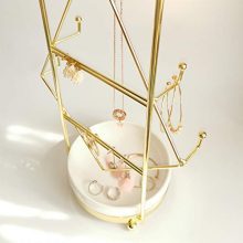 Yamfurvo Metal Jewelry Organizer Tower with China Plate Dish Tray