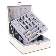 misaya Women Jewelry Box Organizer 2 Layer Large Lockable Display Jewelry Holder