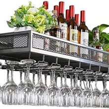 YAGEER JJIAGD Wine Bottle Bar Unit Floating Shelves Loft Wine Rack Wall Shelf Metal Iron Ceiling Rack Storage Wine Racks Hanging Wine Bottle and Glasses Stemware Holder Holder Frame Wine Goblets