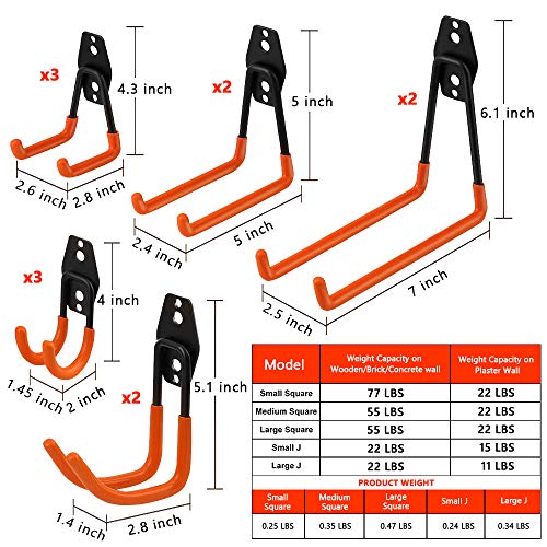 Smaid garage hooks, 12-pack garage storage hooks & hangers, heavy duty wall