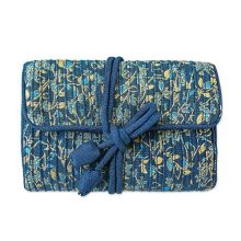 NOVICA Rayon and Silk Blend, Dusty Lavender Floral Journey' Jewelry Roll, Blue