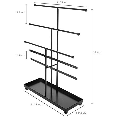 MyGift 5 T-Bar Modern Black Metal Jewelry Organizer for Bracelets