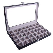 AUTOARK Leather 40 Compartments Jewelry Box Showcase Display Organizer,Large Glass Top,Black,AJ-140