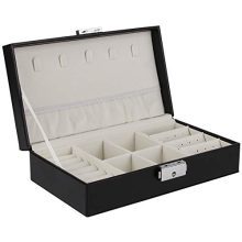 NPET JB20 Jewelry Box for Women, Jewelry Organizer with Lock for Earrings Bracelets Rings, PU Leather Jewelry Boxes Display Storage Case Jewelry Holder for Girls, Black